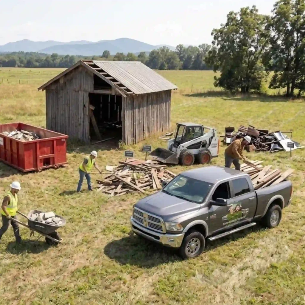 image of demolition team loading debris